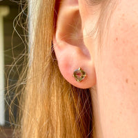 Bi-Color Watermelon Tourmaline Slice Green and Pink Tourmaline Stud Earrings, October Birthstone Earrings