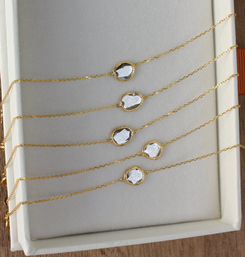 18k Gold and Salt and Pepper Diamond Slice Bracelet, April Birthstone Bracelet