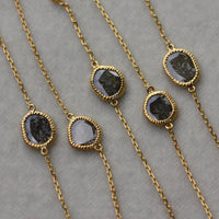 18k Gold and Salt and Pepper Diamond Slice Bracelet, April Birthstone Bracelet