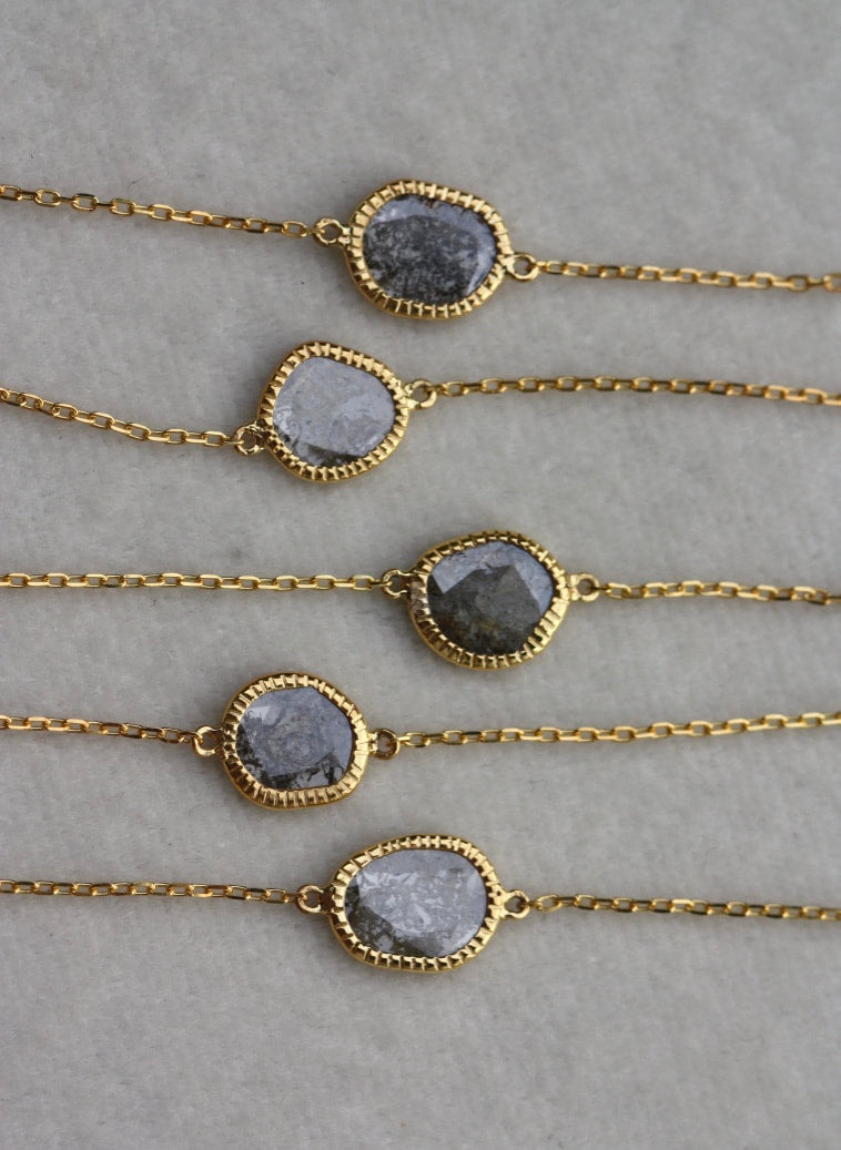 18k Gold and Salt and Pepper Diamond Slice Bracelet, April Birthstone Bracelet