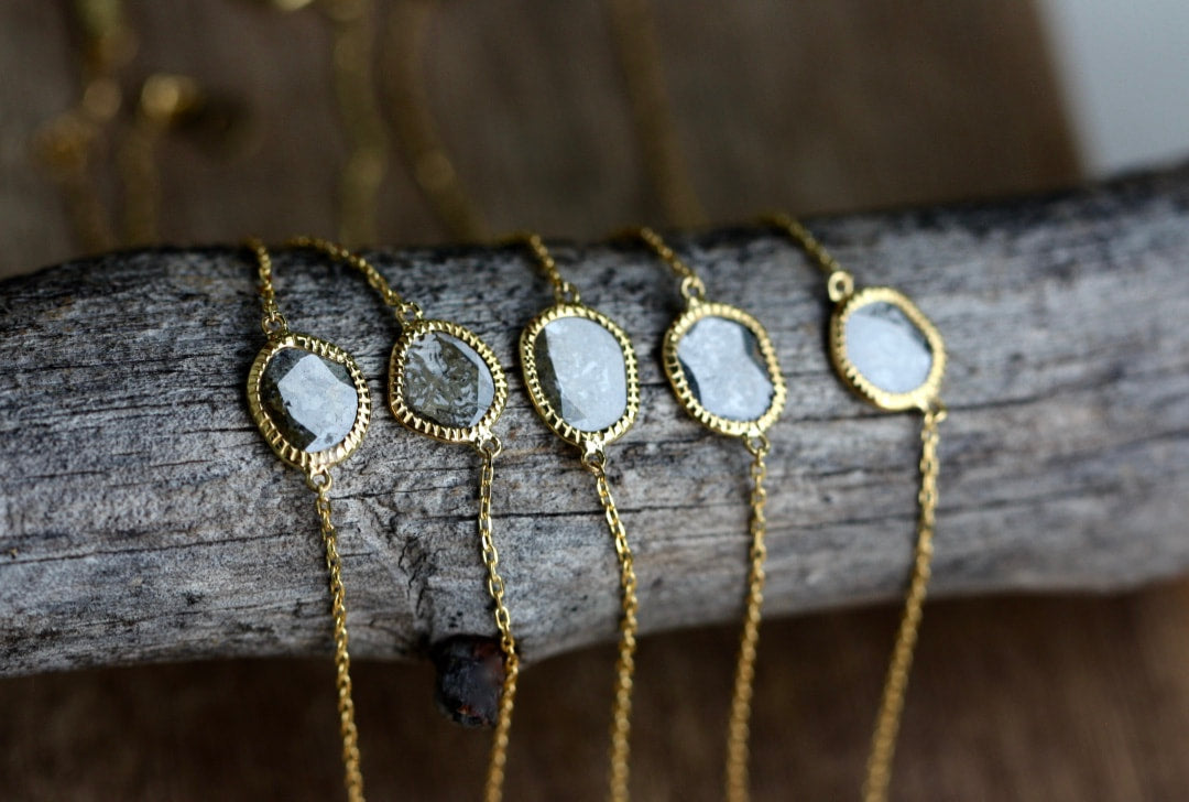 18k Gold and Salt and Pepper Diamond Slice Bracelet, April Birthstone Bracelet