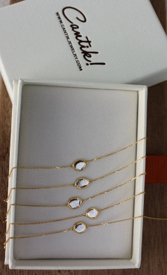 18k Gold and Salt and Pepper Diamond Slice Bracelet, April Birthstone Bracelet