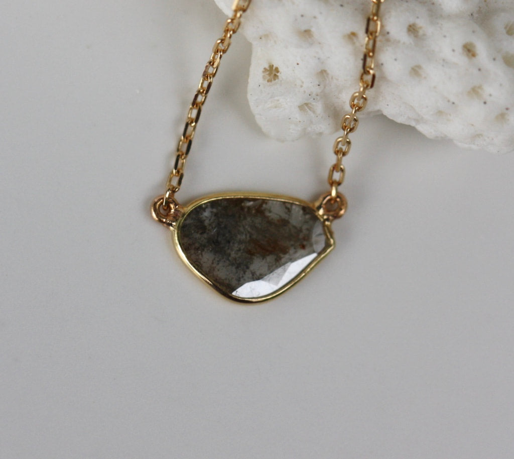 Salt and Pepper Raw Diamond Slice Necklace, 18k Gold