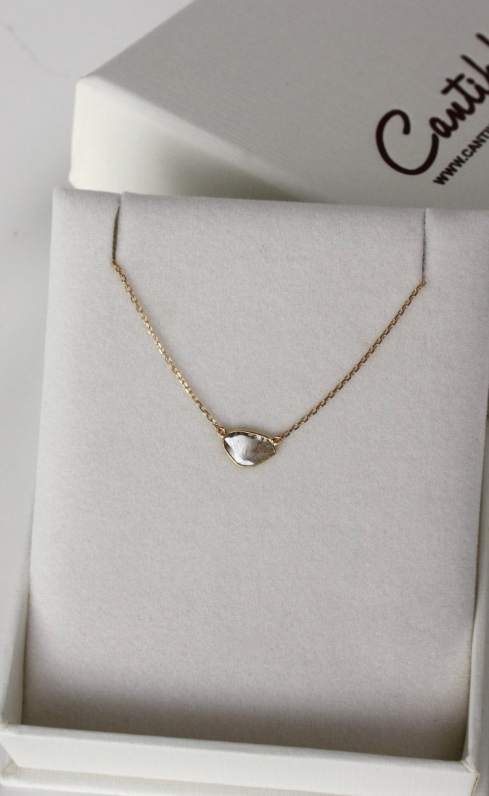Salt and Pepper Raw Diamond Slice Necklace, 18k Gold