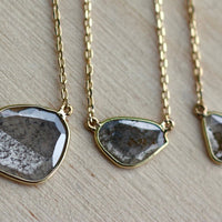 Diamond Slice Necklace in 18k Gold, Raw Salt and Pepper Diamond Necklace,  April Birthstone Necklace