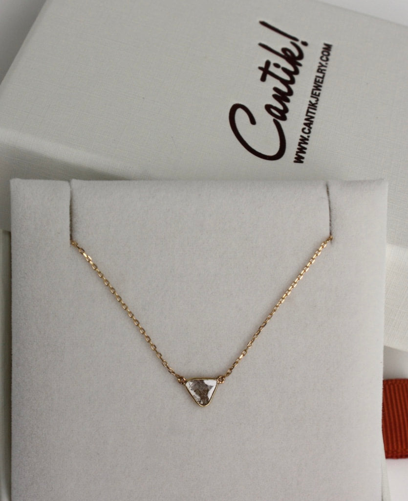 Diamond Slice Necklace in 18k Gold, Raw Salt and Pepper Diamond Necklace,  April Birthstone Necklace