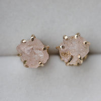 Raw, Unpolished Morganite Stud Earrings