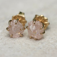 Raw, Unpolished Morganite Stud Earrings