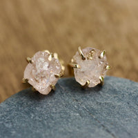 Raw, Unpolished Morganite Stud Earrings