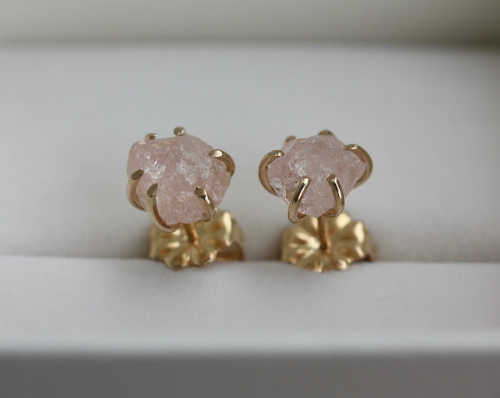 Raw, Unpolished Morganite Stud Earrings
