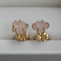Raw, Unpolished Morganite Stud Earrings