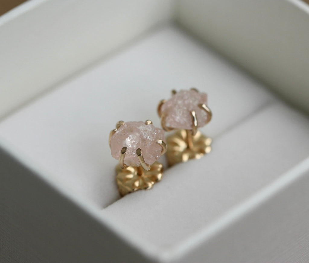Raw, Unpolished Morganite Stud Earrings