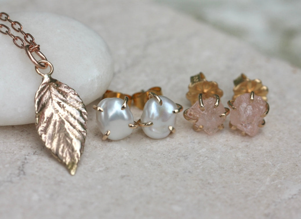 Raw, Unpolished Morganite Stud Earrings