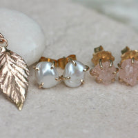 Raw, Unpolished Morganite Stud Earrings