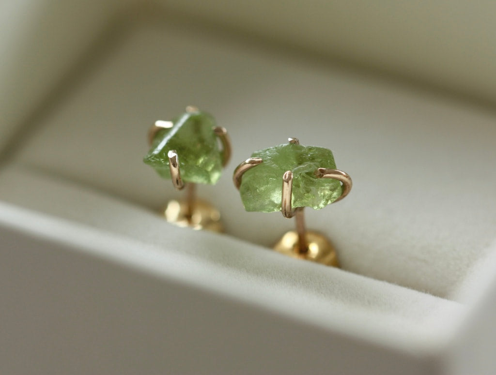 Raw Peridot Post Earrings