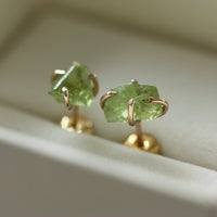 Raw Peridot Post Earrings