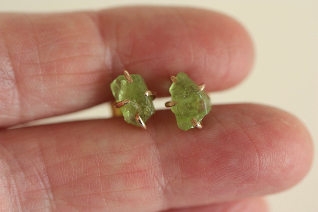Raw Peridot Post Earrings
