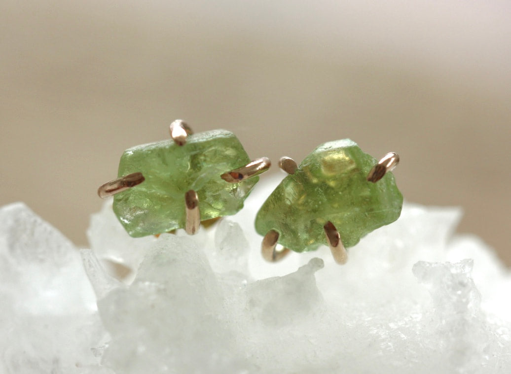 Raw Peridot Post Earrings