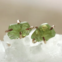 Raw Peridot Post Earrings