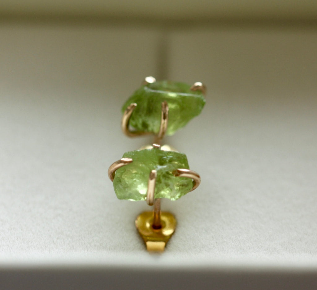 Raw Peridot Post Earrings
