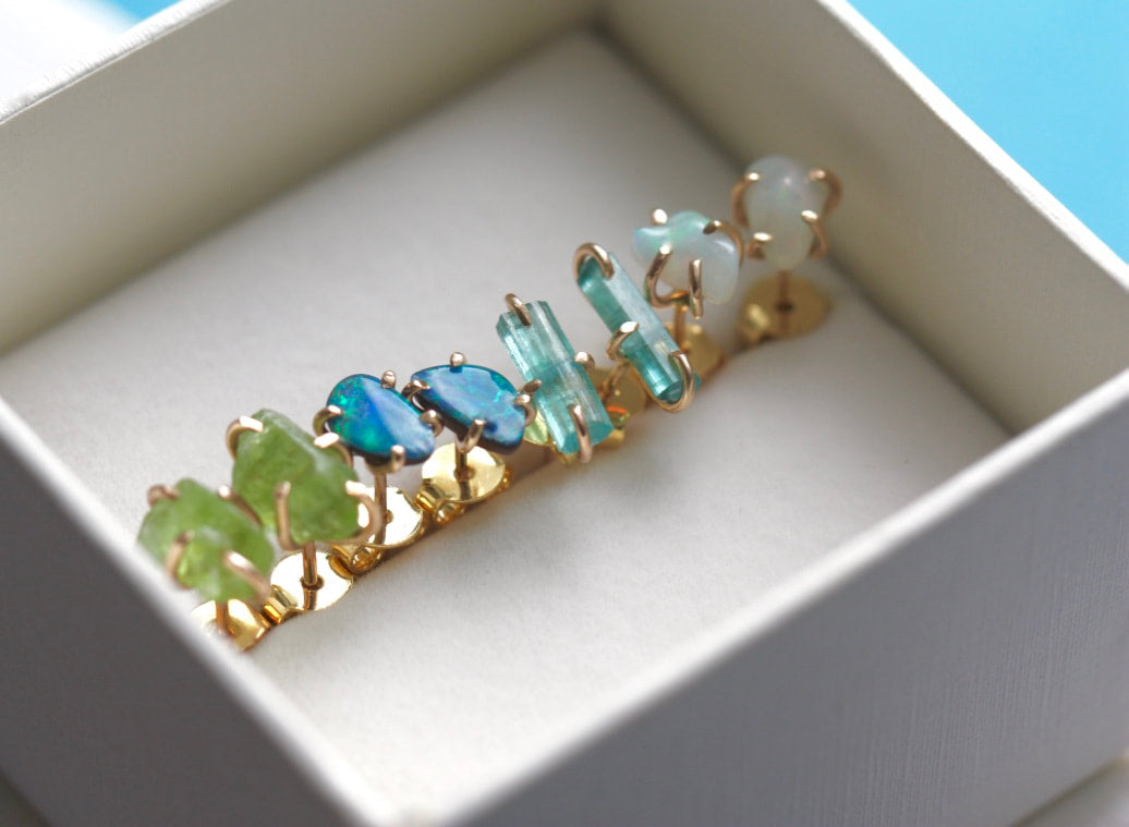 Raw Peridot Post Earrings