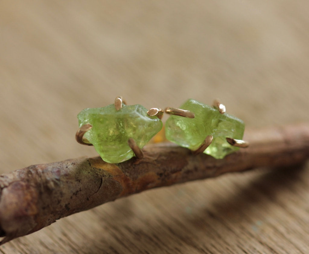Raw Peridot Post Earrings