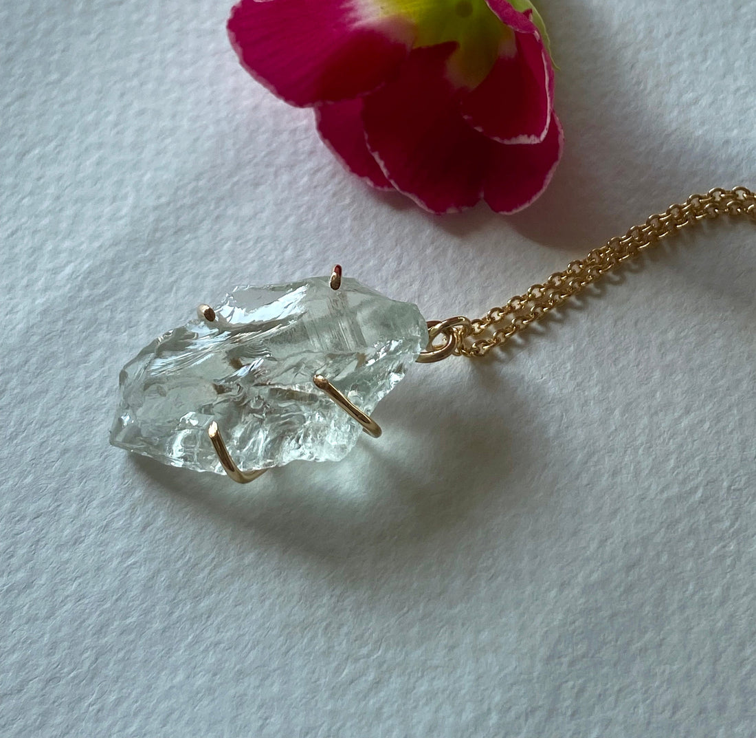 Raw Prasiolite Green Amethyst Pendant Necklace, February Birthstone Necklace