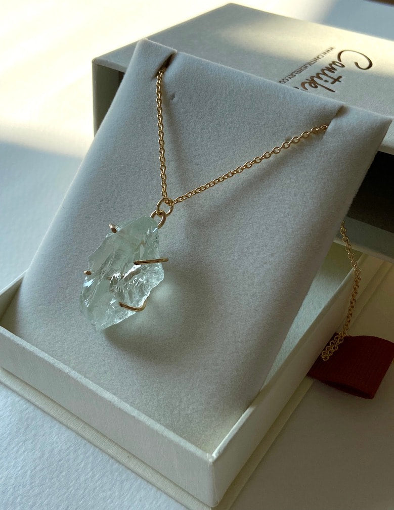 Raw Prasiolite Green Amethyst Pendant Necklace, February Birthstone Necklace