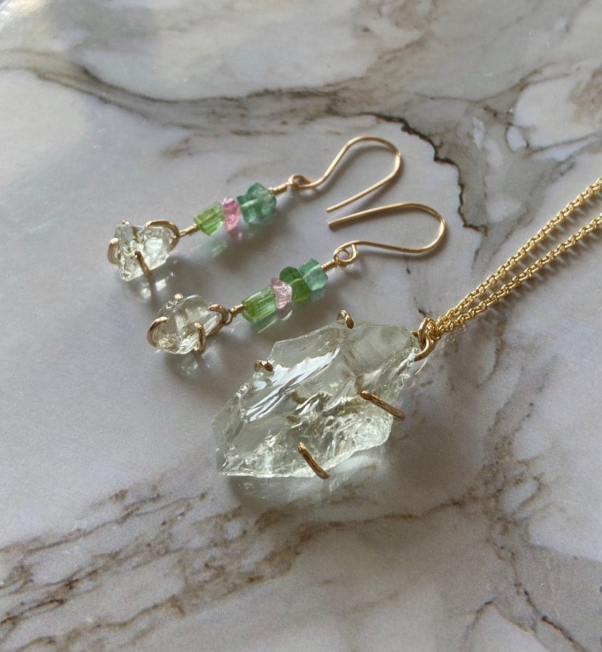Raw Prasiolite Green Amethyst Pendant Necklace, February Birthstone Necklace