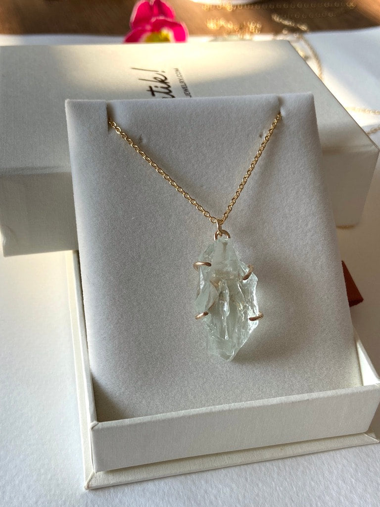 Raw Prasiolite Green Amethyst Pendant Necklace, February Birthstone Necklace