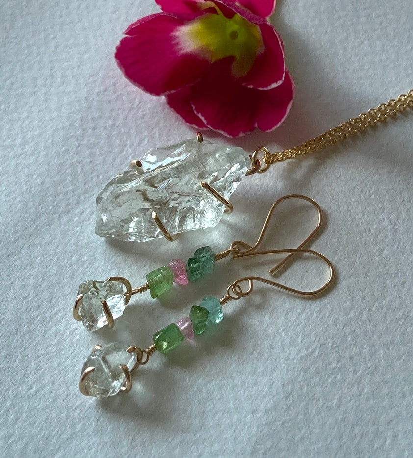 Raw Prasiolite Green Amethyst Pendant Necklace, February Birthstone Necklace