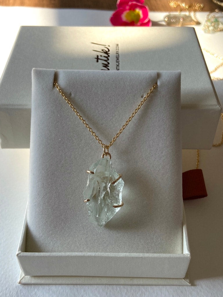 Raw Prasiolite Green Amethyst Pendant Necklace, February Birthstone Necklace