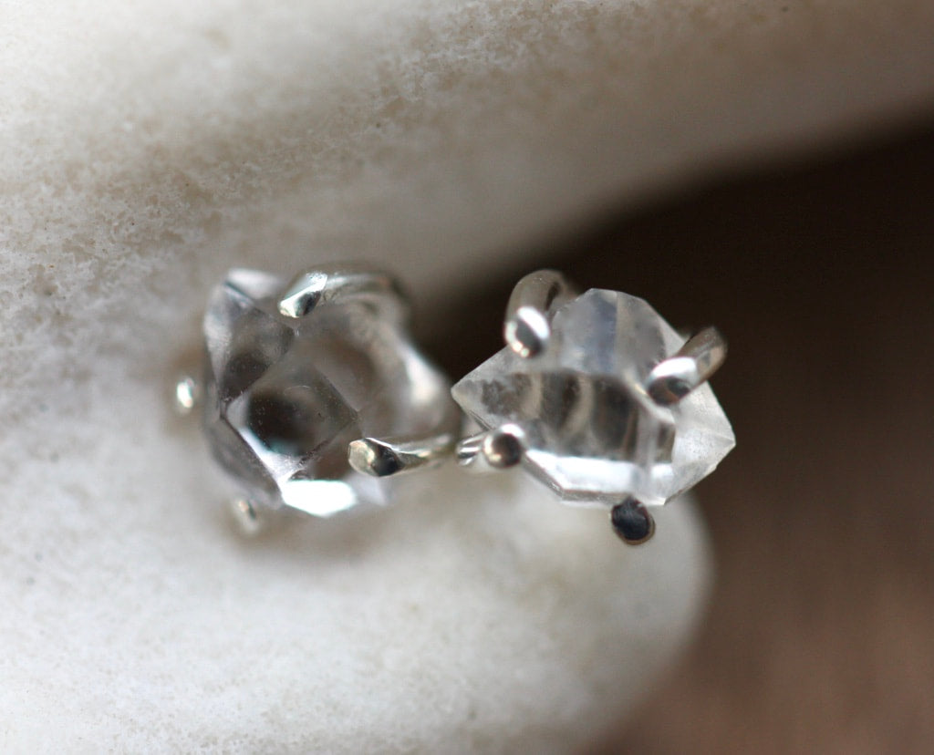 Natural Herkimer Diamond Stud Earrings, 92.5 Sterling Silver