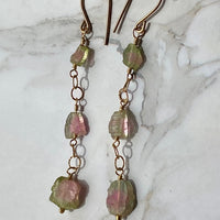 Raw Watermelon Bi-Color Tourmaline Slice Earrings