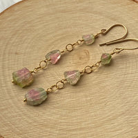 Raw Watermelon Bi-Color Tourmaline Slice Earrings