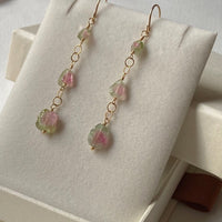 Raw Watermelon Bi-Color Tourmaline Slice Earrings