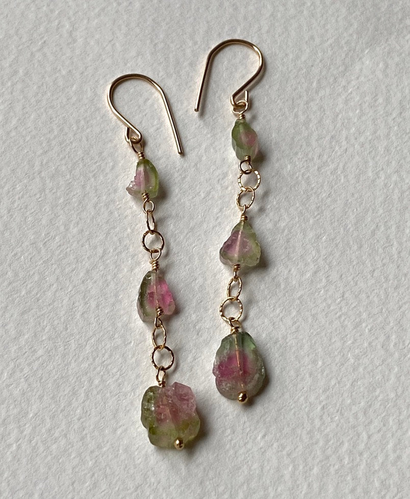 Raw Watermelon Bi-Color Tourmaline Slice Earrings