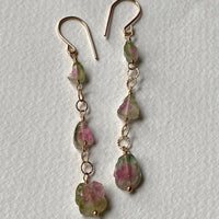Raw Watermelon Bi-Color Tourmaline Slice Earrings