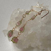 Raw Watermelon Bi-Color Tourmaline Slice Earrings