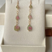 Raw Watermelon Bi-Color Tourmaline Slice Earrings