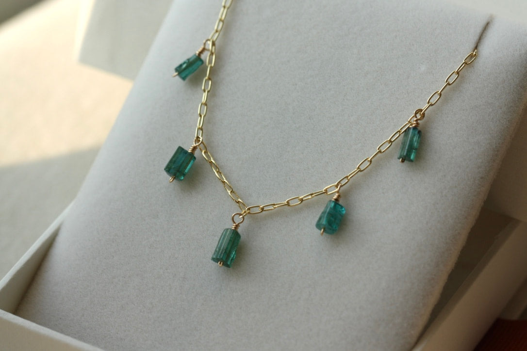 Raw Indicolite Tourmaline Necklace