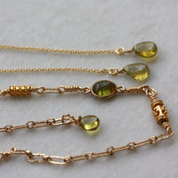Chain Bracelet with Olive Green Tourmaline and 22k Gold Vermeil Beads, 14k Gold Filled