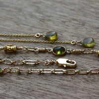 Chain Bracelet with Olive Green Tourmaline and 22k Gold Vermeil Beads, 14k Gold Filled