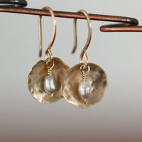 Hammered Petal and Pearl Earrings