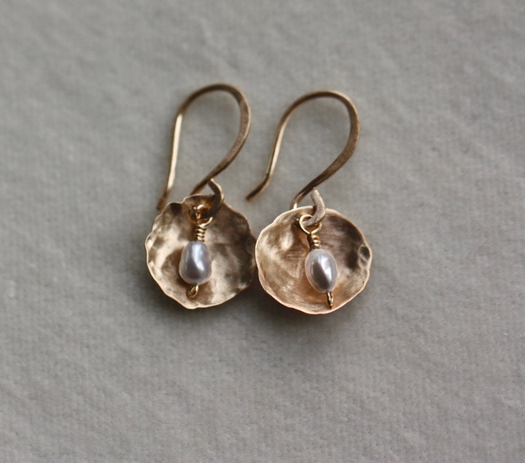 Hammered Petal and Pearl Earrings