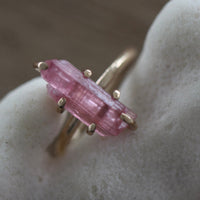 Raw Pink Tourmaline Crystal Ring, October Birthstone