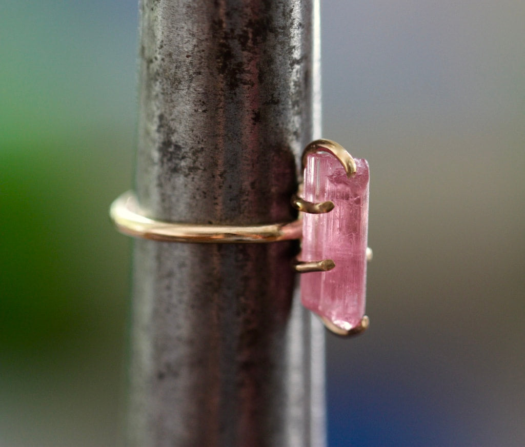 Raw Pink Tourmaline Crystal Ring, October Birthstone