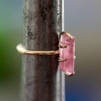 Raw Pink Tourmaline Crystal Ring, October Birthstone