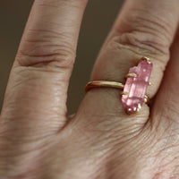 Raw Pink Tourmaline Crystal Ring, October Birthstone