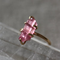 Raw Pink Tourmaline Crystal Ring, October Birthstone